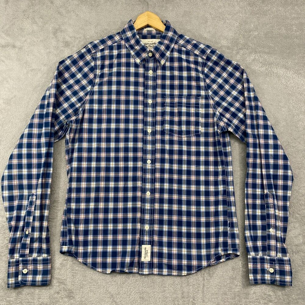 Abercrombie Shirt Mens Extra Large Blue White Plaid Muscle Button Down Cotton